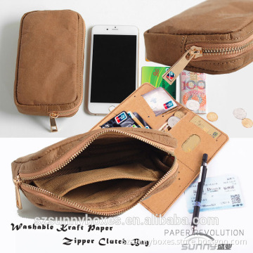 Anti-tearing Kraft Paper Portable Zipper Wallet Bag For iPhone & Samsung